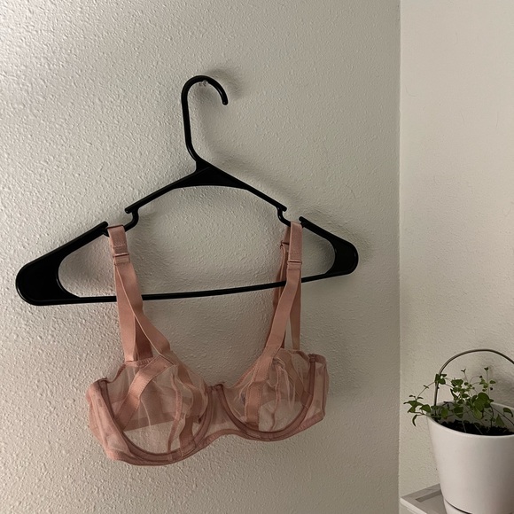 Victoria’s secret bra luxe lingerie unlined mesh balconette caged pink sheer - Picture 1 of 4